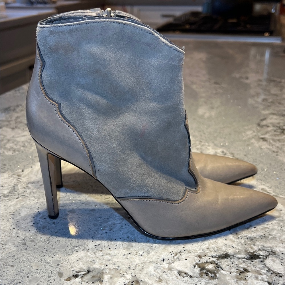 Sam Edelman Gray Taupe Suede Heeled Ankle Boots Size 8
